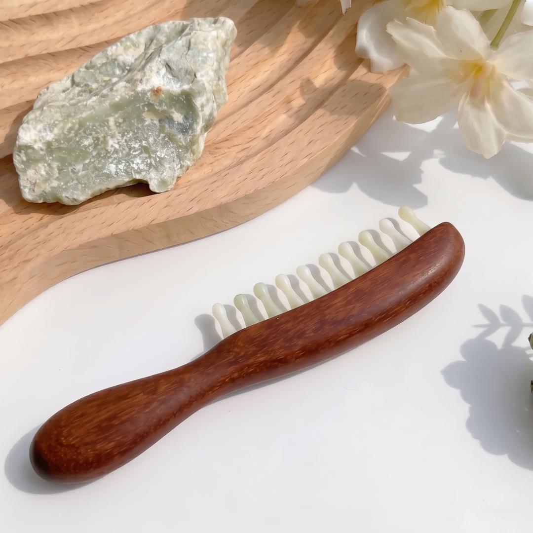 Handmade Jade Massage Comb for Scalp Care, Gua Sha Tool, Luxury Party Favors for Guests, Self Care Kit Accessory, Birthday Gift
