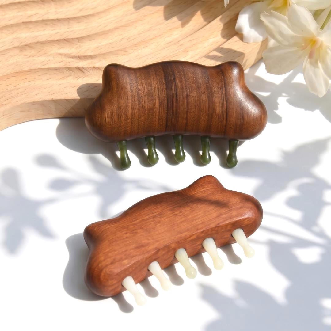 Handmade Jade Massage Comb for Scalp Care, Gua Sha Tool, Luxury Party Favors for Guests, Self Care Kit Accessory, Birthday Gift