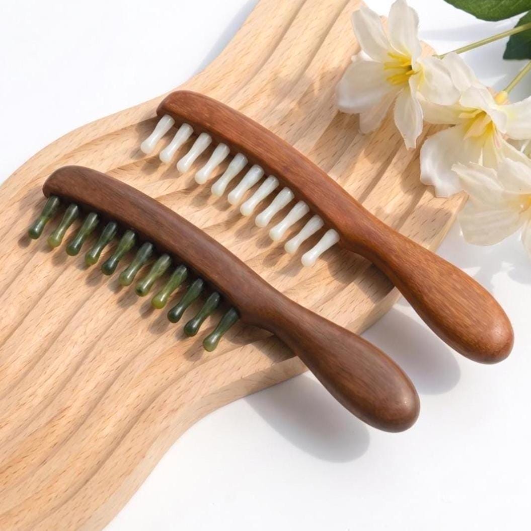 Handmade Jade Massage Comb for Scalp Care, Gua Sha Tool, Luxury Party Favors for Guests, Self Care Kit Accessory, Birthday Gift