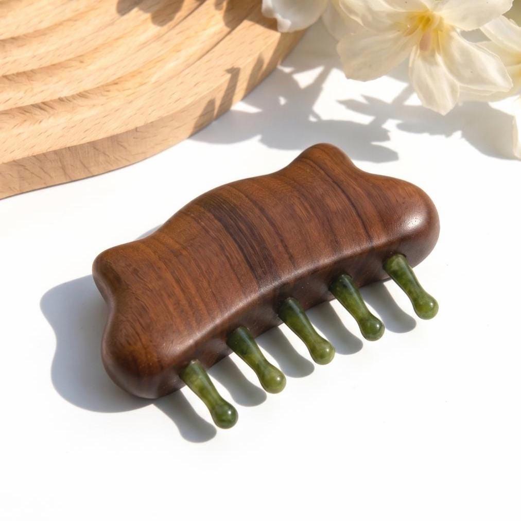 Handmade Jade Massage Comb for Scalp Care, Gua Sha Tool, Luxury Party Favors for Guests, Self Care Kit Accessory, Birthday Gift