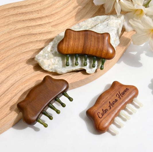 Handmade Jade Massage Comb for Scalp Care, Gua Sha Tool, Luxury Party Favors for Guests, Self Care Kit Accessory, Birthday Gift