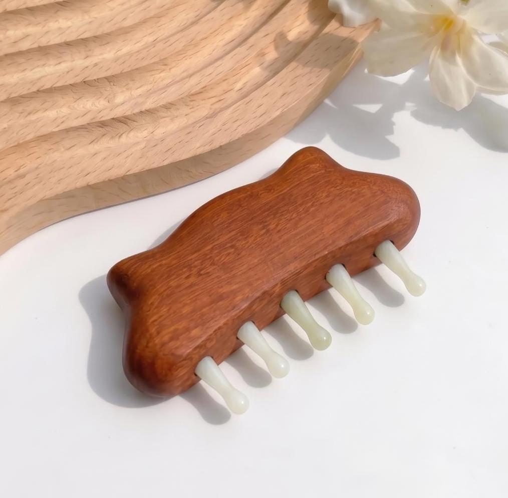 Handmade Jade Massage Comb for Scalp Care, Gua Sha Tool, Luxury Party Favors for Guests, Self Care Kit Accessory, Birthday Gift