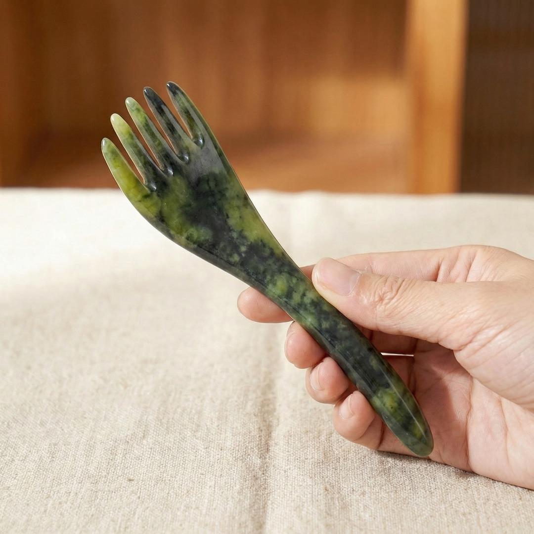 Natural Xiuyu Jade Scalp Massage Comb, 5 Claw Head Massager, Crystal Hair Tool, Relaxing Stress Relief Gift for Her