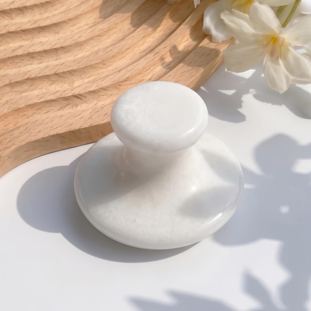 Handmade Mushroom Jade Guasha Stone Massager with Personalized Name Engraving, Traditional Meridian Point Tool, Zen Wellness Accessory Gift