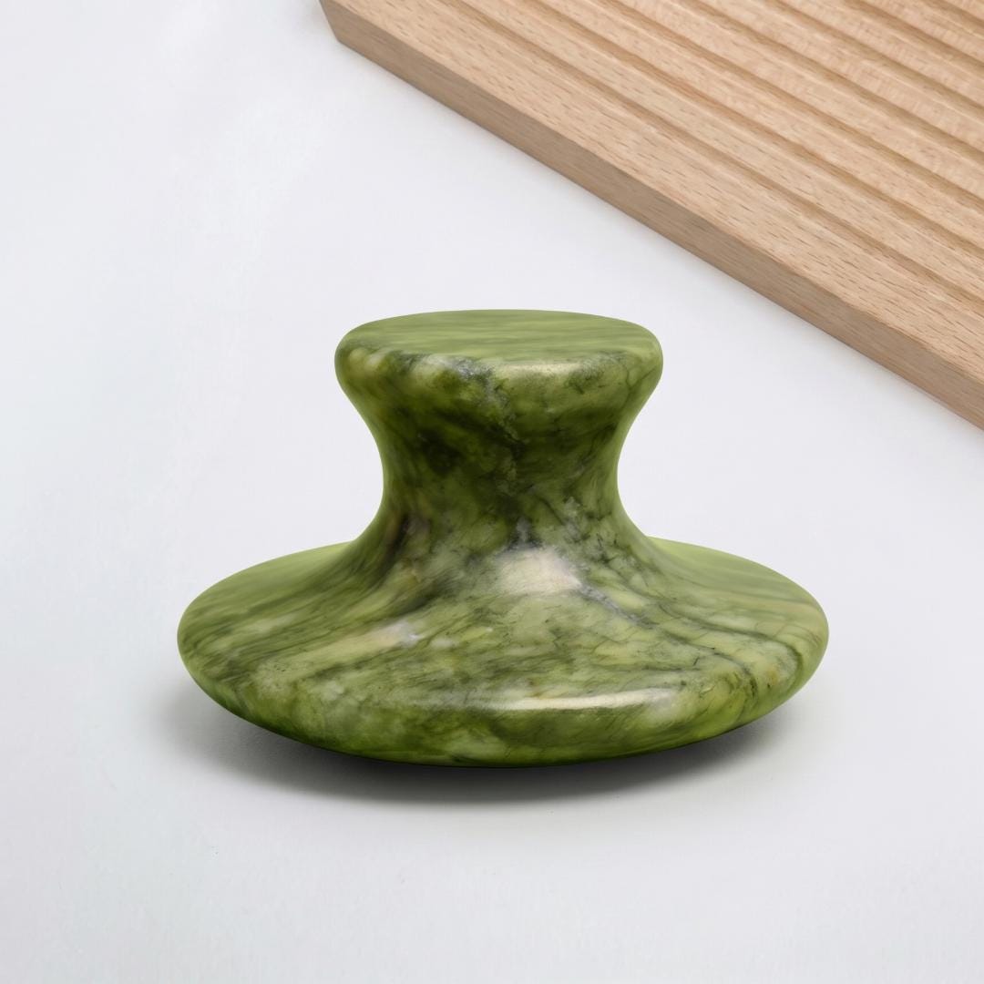 Handmade Mushroom Jade Guasha Stone Massager with Personalized Name Engraving, Traditional Meridian Point Tool, Zen Wellness Accessory Gift