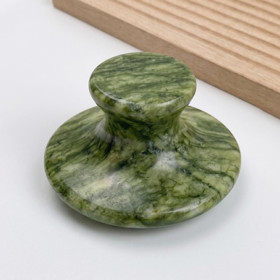 Handmade Mushroom Jade Guasha Stone Massager with Personalized Name Engraving, Traditional Meridian Point Tool, Zen Wellness Accessory Gift