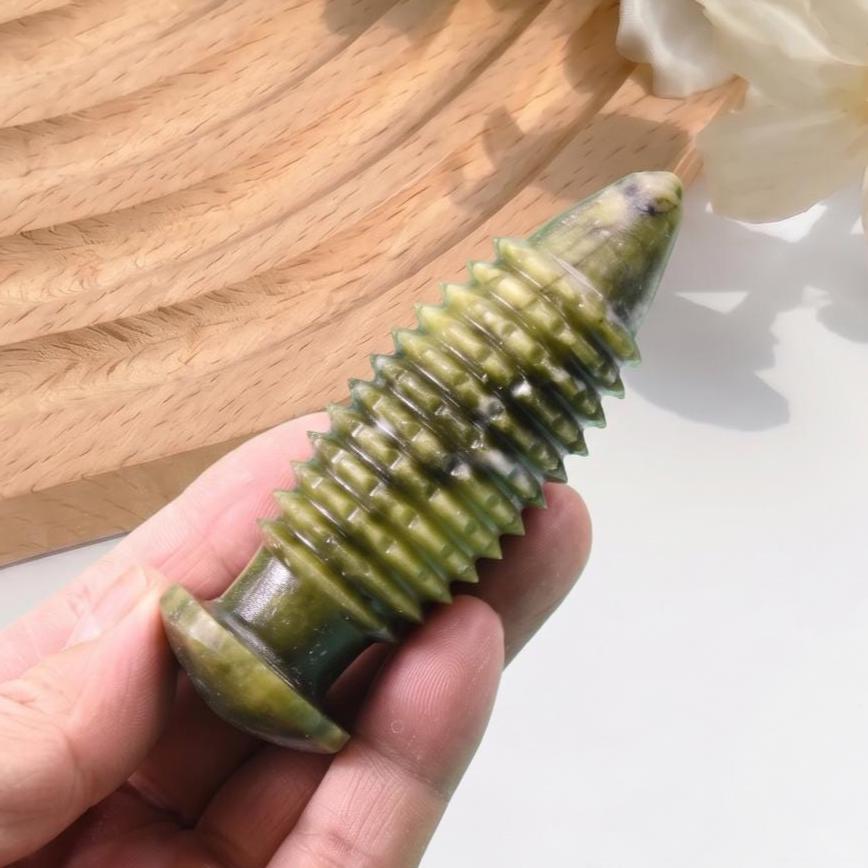 Natural Green Phoenix Jade Stone Massager, Tactile Spiky Ball and Point Massage Rod for Daily Relaxation, Compact Wellness Gift for Her
