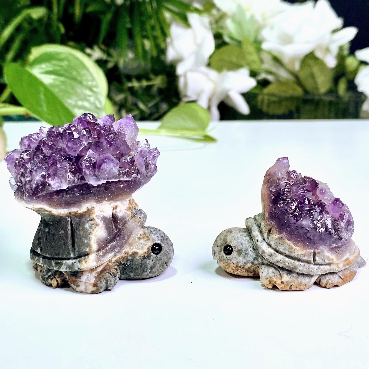 Natural Amethyst Cluster Turtle Carving，Raw Amethyst Geode Sea Turtle Figurine，Hand Carved Crystal Animal Sculpture，Home Decor Gift