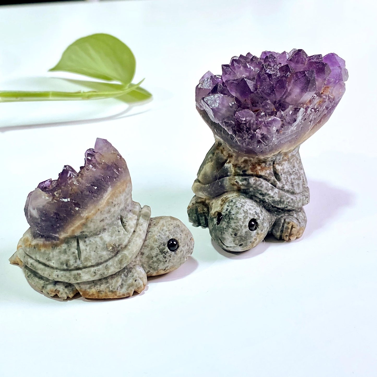 Natural Amethyst Cluster Turtle Carving，Raw Amethyst Geode Sea Turtle Figurine，Hand Carved Crystal Animal Sculpture，Home Decor Gift