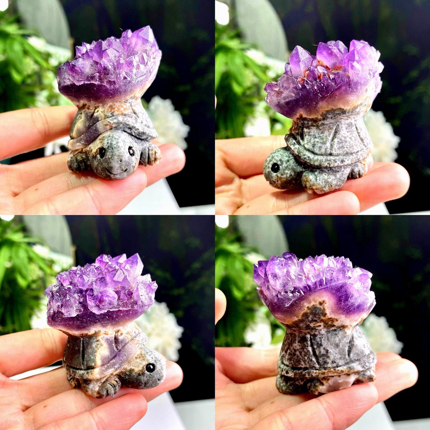 Natural Amethyst Cluster Turtle Carving，Raw Amethyst Geode Sea Turtle Figurine，Hand Carved Crystal Animal Sculpture，Home Decor Gift