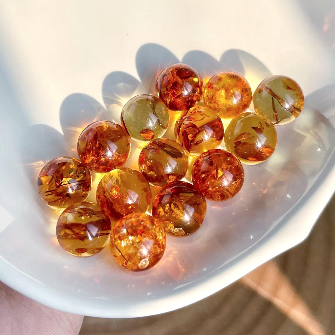 Natural Piebald Amber Bead Sphere Pendant, S925 Sterling Silver Minimalist Charm, Hand-Polished Round Bead Jewelry, Nature Gift for Her