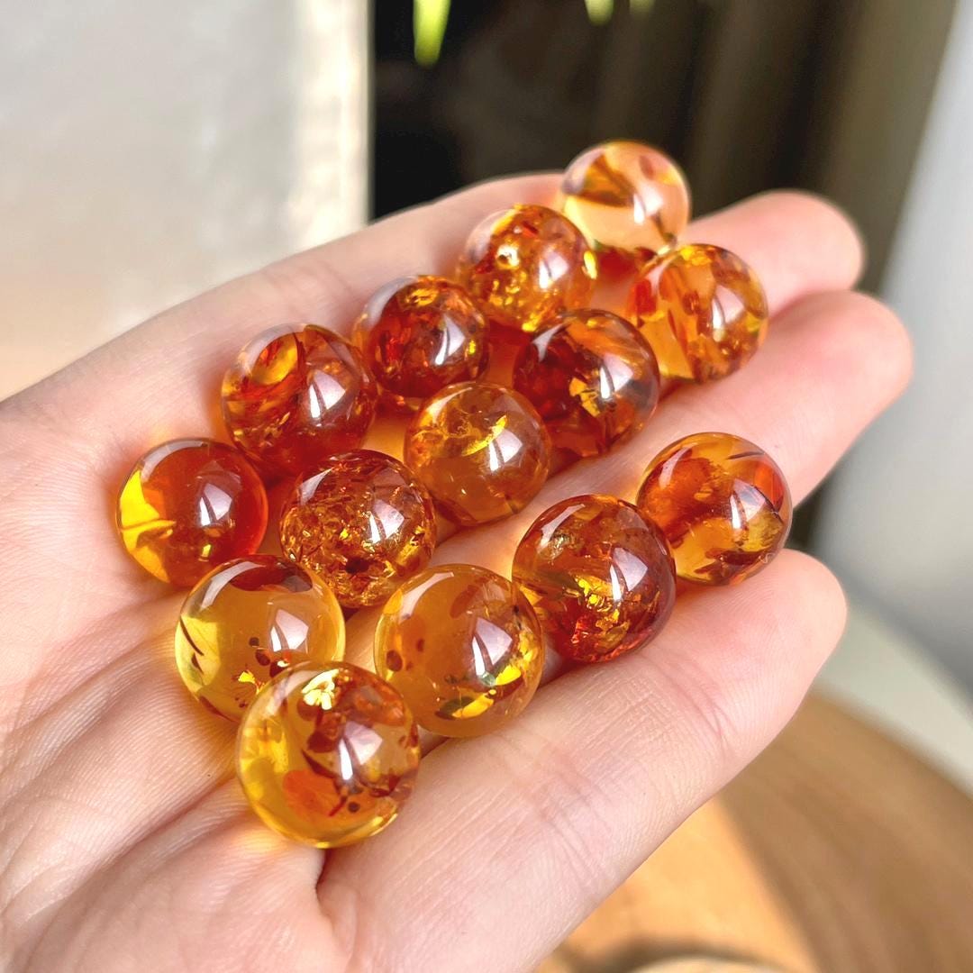 Natural Piebald Amber Bead Sphere Pendant, S925 Sterling Silver Minimalist Charm, Hand-Polished Round Bead Jewelry, Nature Gift for Her