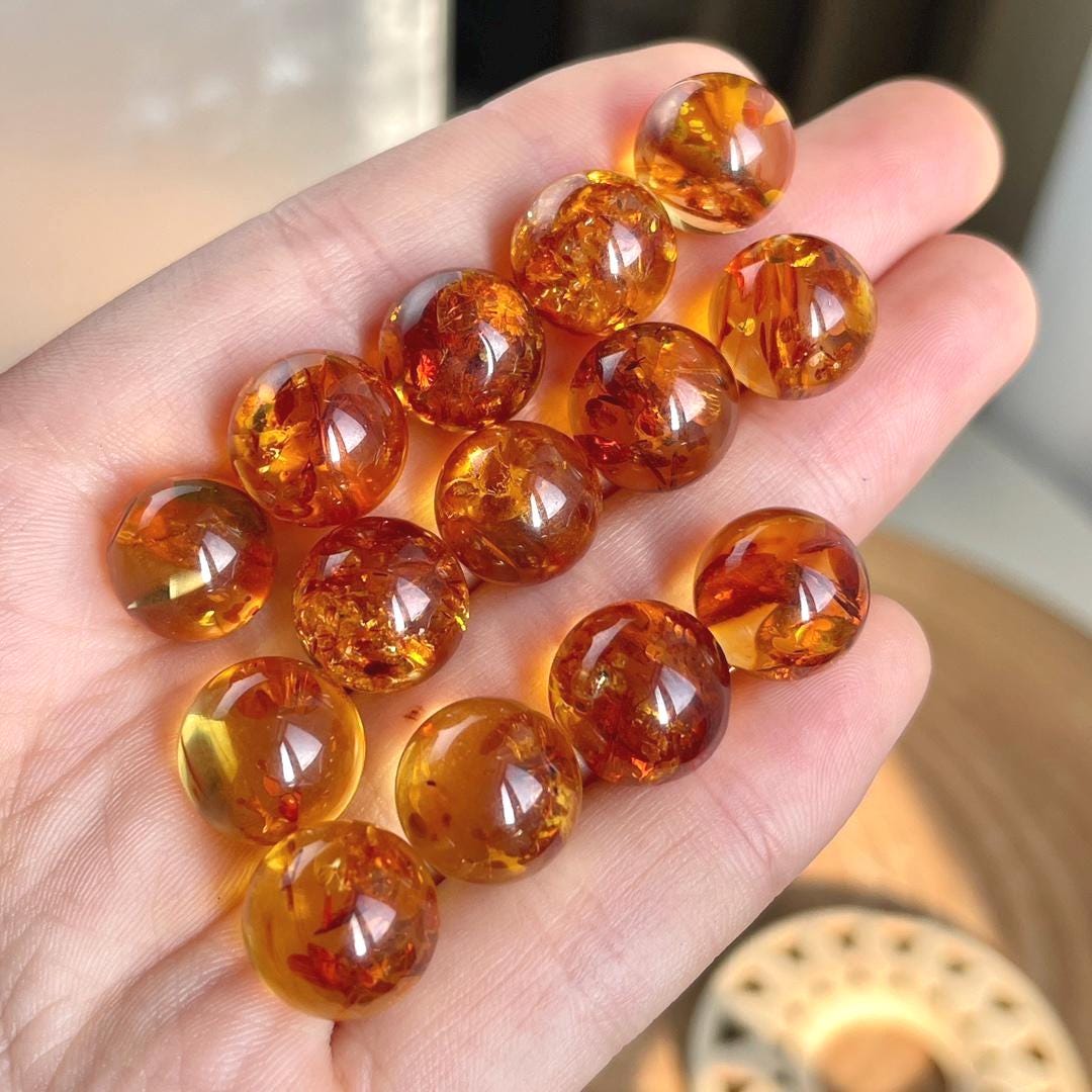 Natural Piebald Amber Bead Sphere Pendant, S925 Sterling Silver Minimalist Charm, Hand-Polished Round Bead Jewelry, Nature Gift for Her