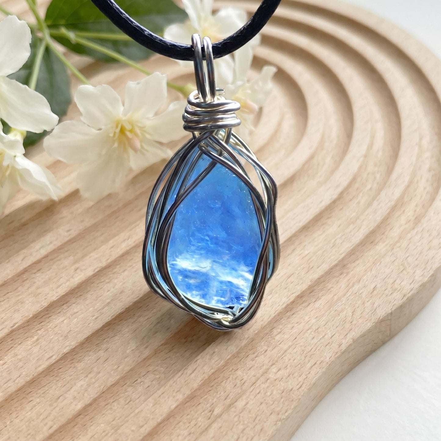 Raw Aquamarine Pendant & Earrings，Handmade Copper Wire Wrapped Blue Stone Jewelry，Unique March Birthstone Gift for Her
