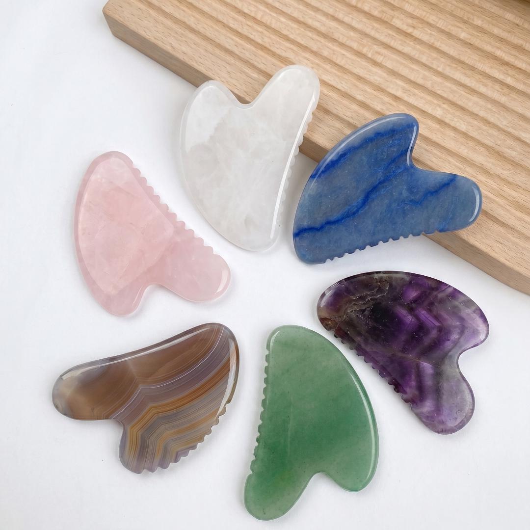 Personalized Engraved Gua Sha Tool, Custom Name Crystal Facial Massager, Natural Rose Quartz Jade Amethyst Gua Sha Stone, Spa Gift for Her