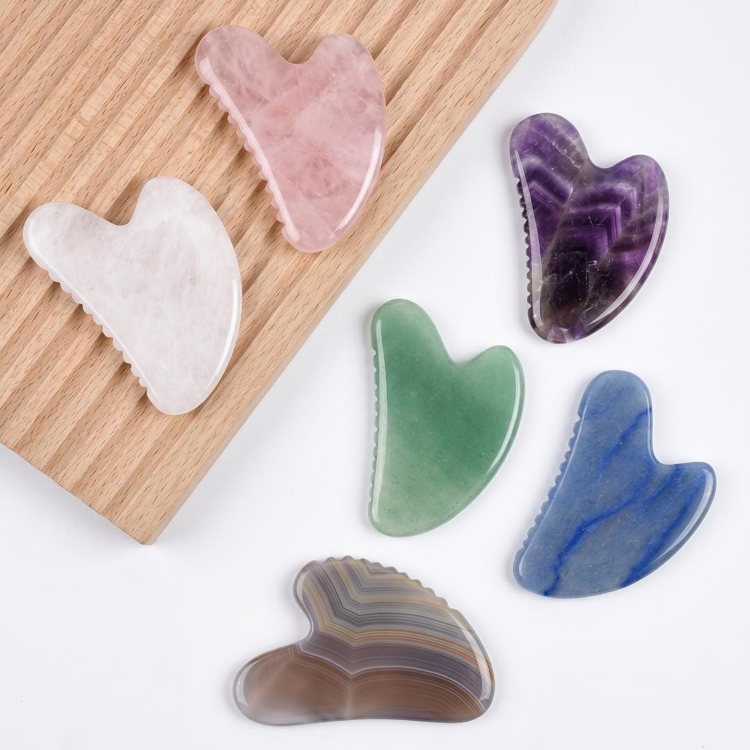 Personalized Engraved Gua Sha Tool, Custom Name Crystal Facial Massager, Natural Rose Quartz Jade Amethyst Gua Sha Stone, Spa Gift for Her