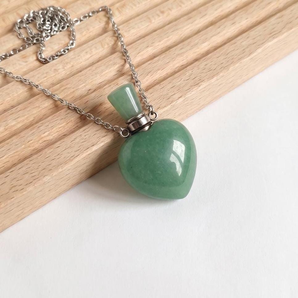 Heart Crystal Perfume Bottle Necklace, Natural Gemstone Essential Oil Vial Pendant, Dainty Healing Stone Vial, Mindful Self Care Gift