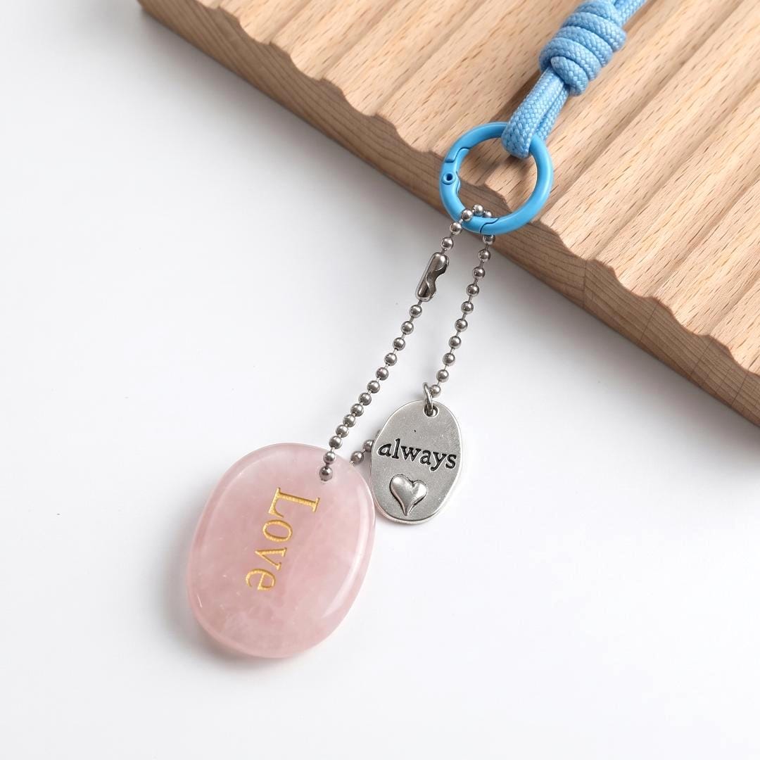 Mindfulness Crystal Blind Box, Personalized Worry Stone Bag Charm, Custom Engraved Disc Keychain, Mystery Phone Purse Accessory Token Gift