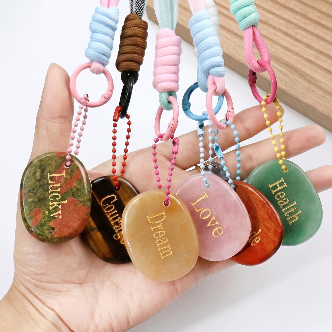 Mindfulness Crystal Blind Box, Personalized Worry Stone Bag Charm, Custom Engraved Disc Keychain, Mystery Phone Purse Accessory Token Gift