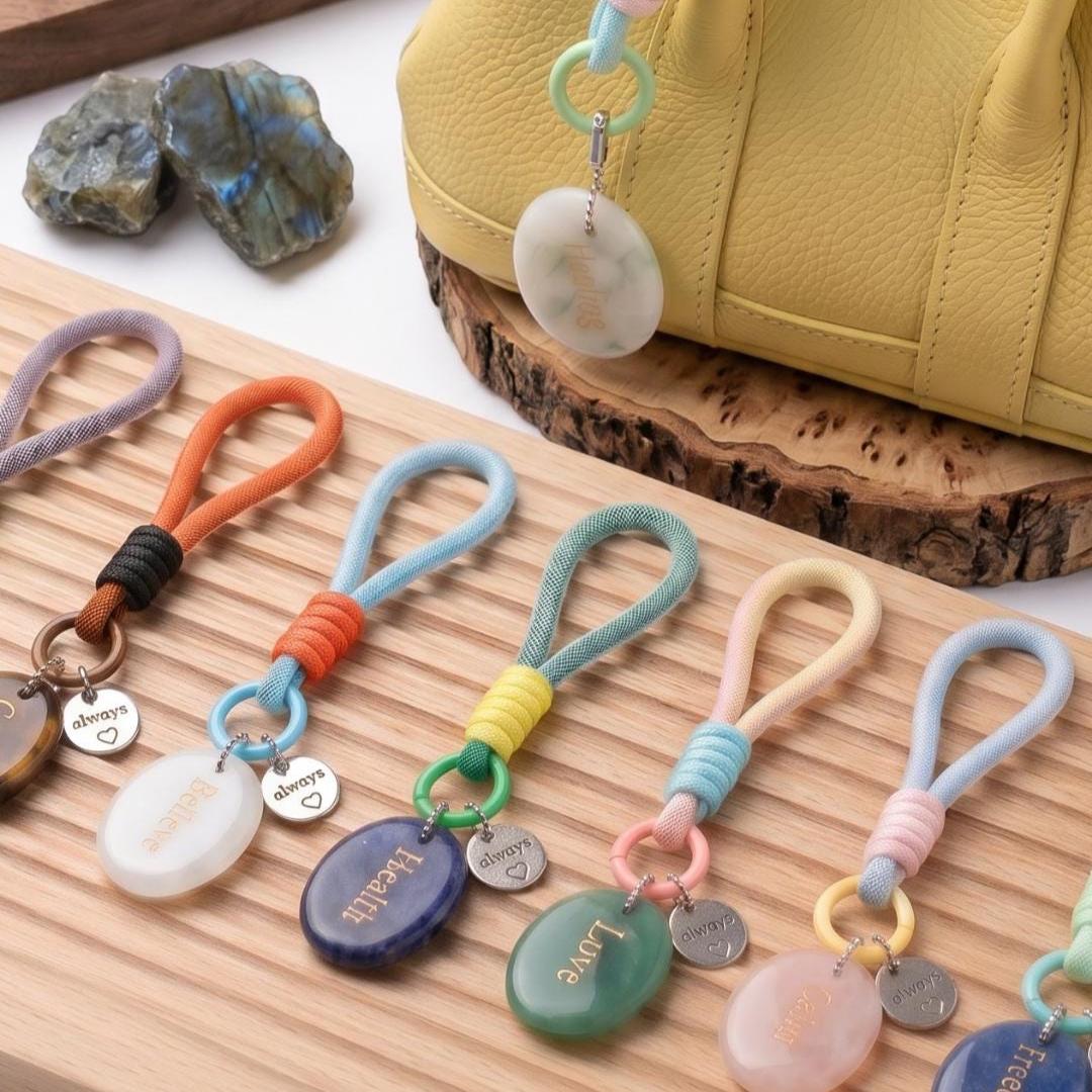 Mindfulness Crystal Blind Box, Personalized Worry Stone Bag Charm, Custom Engraved Disc Keychain, Mystery Phone Purse Accessory Token Gift