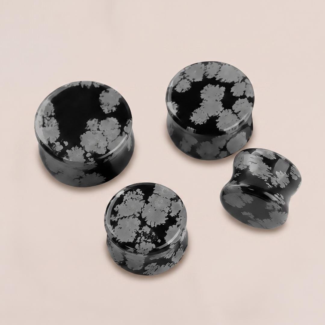 Natural Stone Plugs Double Flare, Tiger Eye Snowflake Obsidian Ear Gauges, Body Jewelry Gift