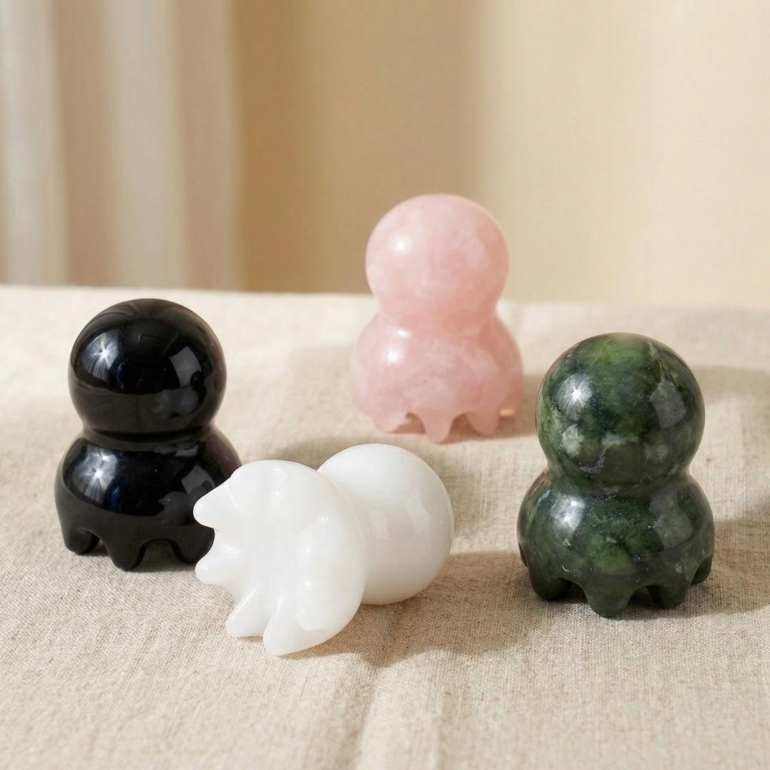 Natural Quartz Gua Sha Tool, Crystal Octopus Head Scalp Care, Jade Face Meridian Relaxation Stone, Aesthetic Self Care Gift for Her
