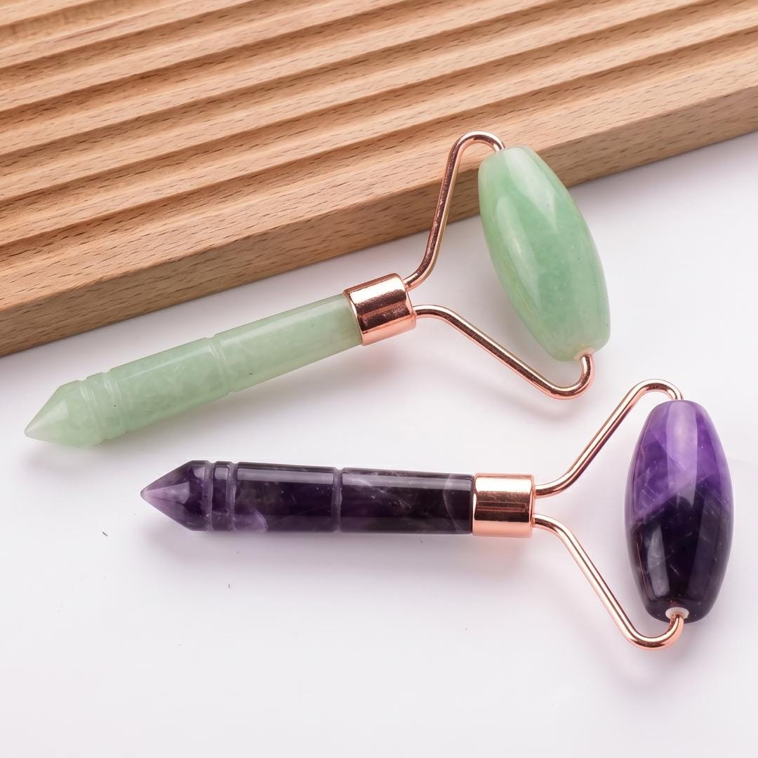 Natural Gemstone Face Roller, Crystal Acupressure Stick, Quartz Skincare Massager, Gua Sha Facial Beauty Tool, Aesthetic Self Care Gift