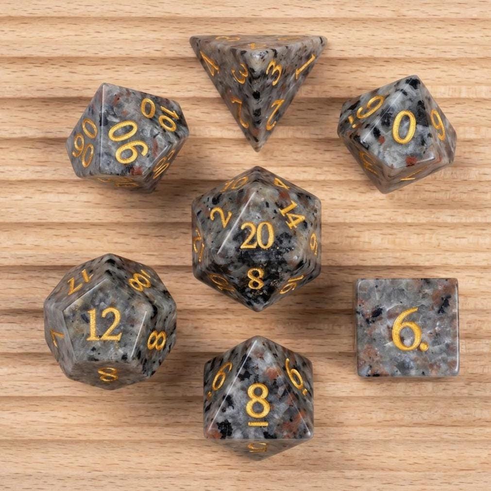 Yooperlite Stone DND Dice Set, UV Reactive Glowing Lava Stone Polyhedral Dice 7pcs, Flourescent Sodalite RPG Game Dice, Dungeon Master Gift