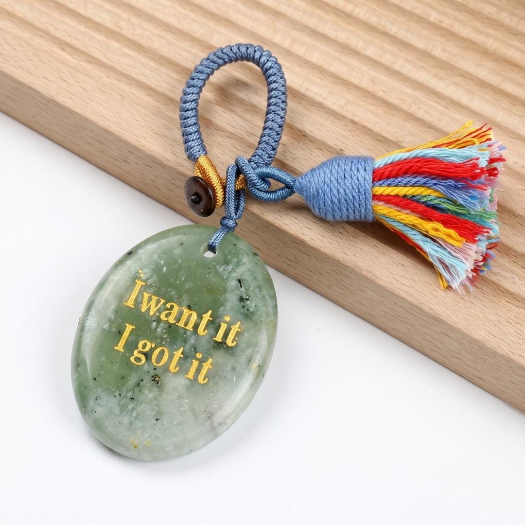 Mindfulness Crystal Bag Charm, I Want It I Got It Engraved Gemstone Keychain, Car Mirror Hanging Ornament, Graduation Manifestation Gift