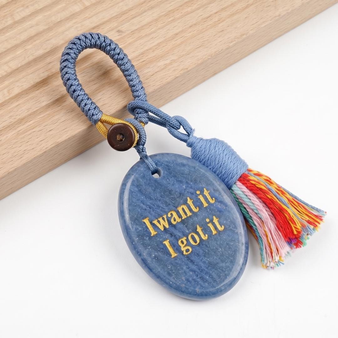 Mindfulness Crystal Bag Charm, I Want It I Got It Engraved Gemstone Keychain, Car Mirror Hanging Ornament, Graduation Manifestation Gift