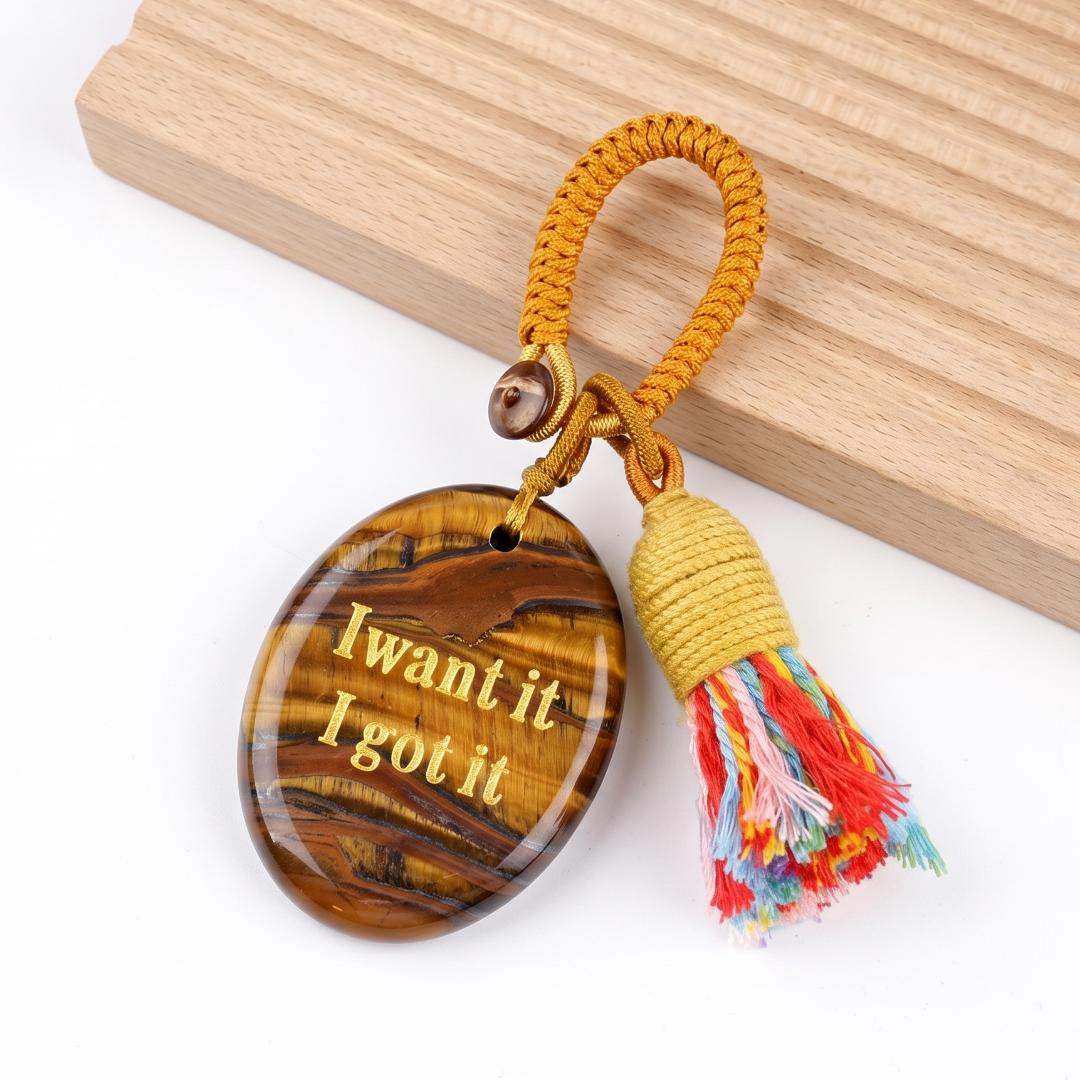 Mindfulness Crystal Bag Charm, I Want It I Got It Engraved Gemstone Keychain, Car Mirror Hanging Ornament, Graduation Manifestation Gift