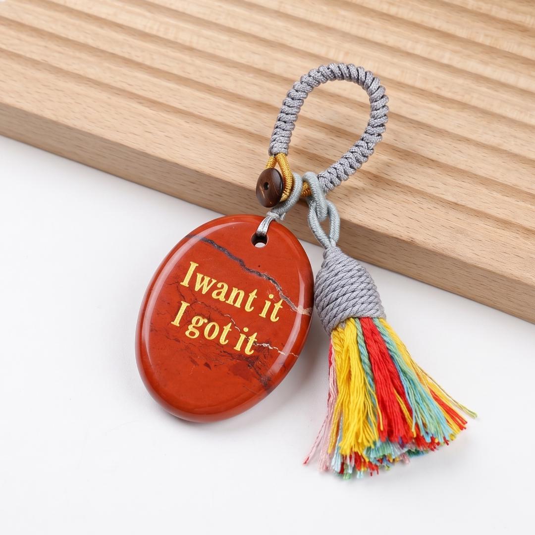 Mindfulness Crystal Bag Charm, I Want It I Got It Engraved Gemstone Keychain, Car Mirror Hanging Ornament, Graduation Manifestation Gift