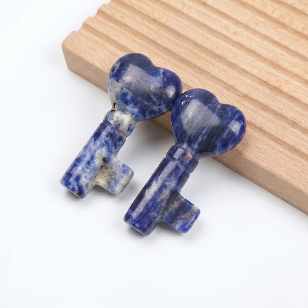 Gemstone Heart Key Pendant, Crystal Carving Key for Jewelry Making, Rose Quartz Amethyst Obsidian Key Charm, Healing Crystal Gift DIY
