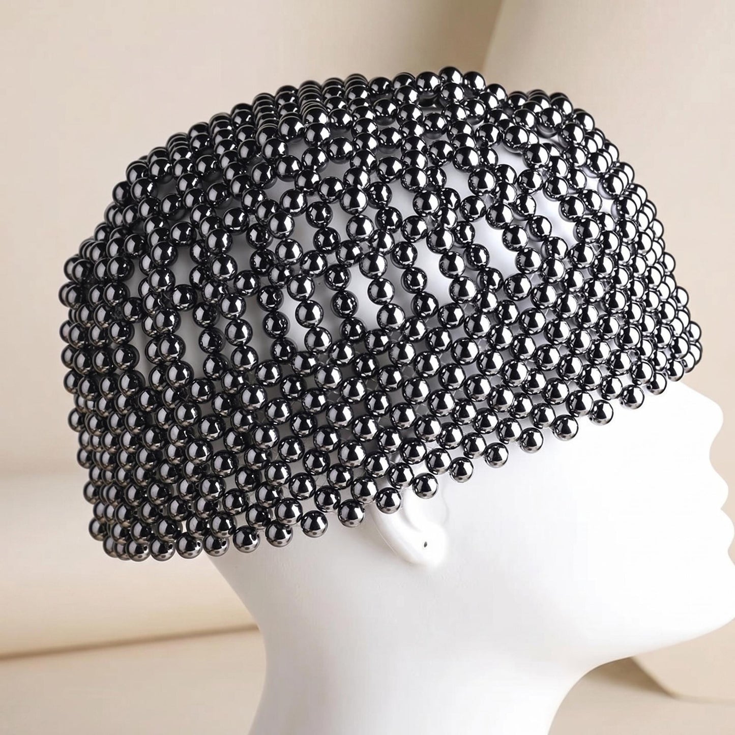 Handmade Terahertz Stone Beaded Hat, Avant-garde Meditation Cap, Wellness Accessory