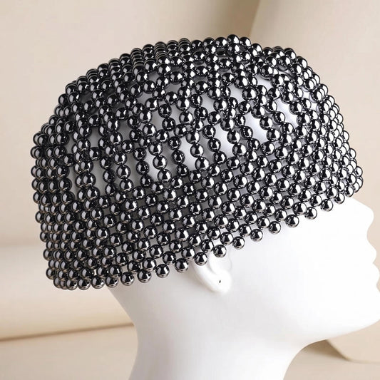Handmade Terahertz Stone Beaded Hat, Avant-garde Meditation Cap, Wellness Accessory