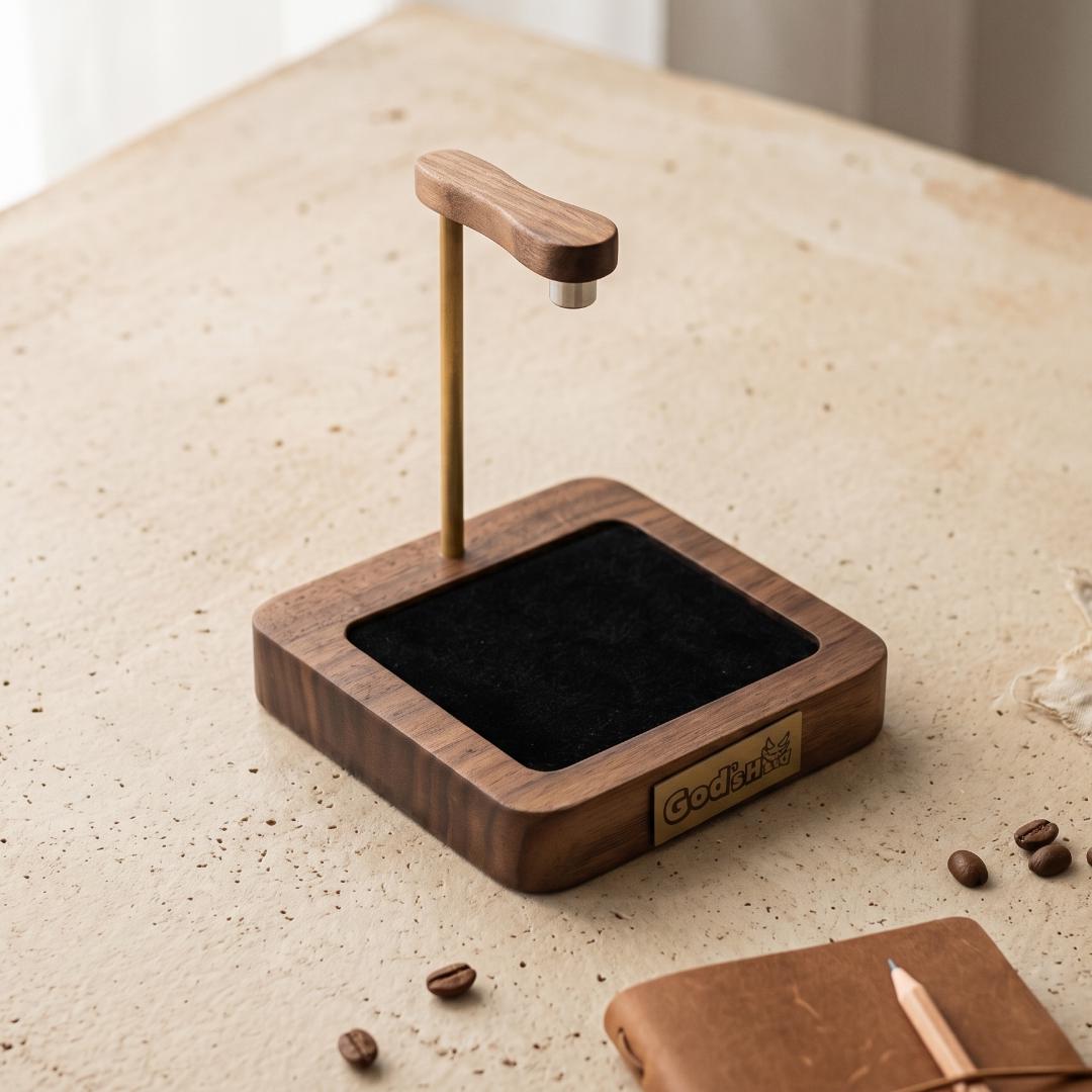 LED Spotlight Crystal Display Base, Walnut Wood Stand for Crystals & Minerals, Custom Brass Nameplate, Cordless Battery or USB Toy Showcase