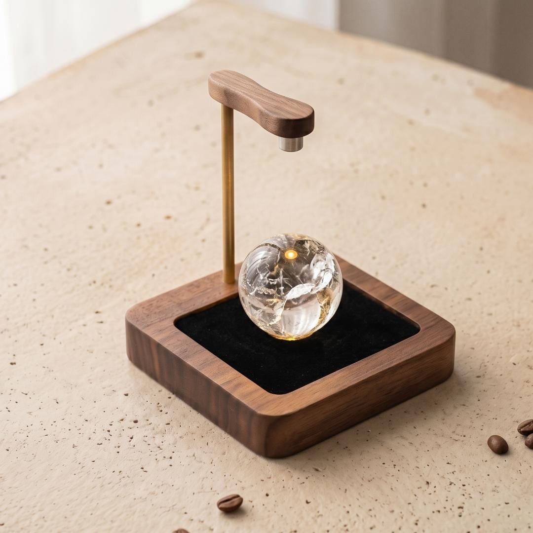 LED Spotlight Crystal Display Base, Walnut Wood Stand for Crystals & Minerals, Custom Brass Nameplate, Cordless Battery or USB Toy Showcase