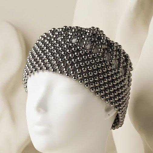 Handmade Terahertz Stone Beaded Hat, Avant-garde Meditation Cap, Wellness Accessory