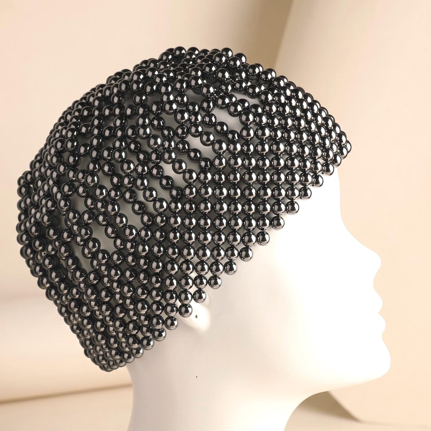 Handmade Terahertz Stone Beaded Hat, Avant-garde Meditation Cap, Wellness Accessory
