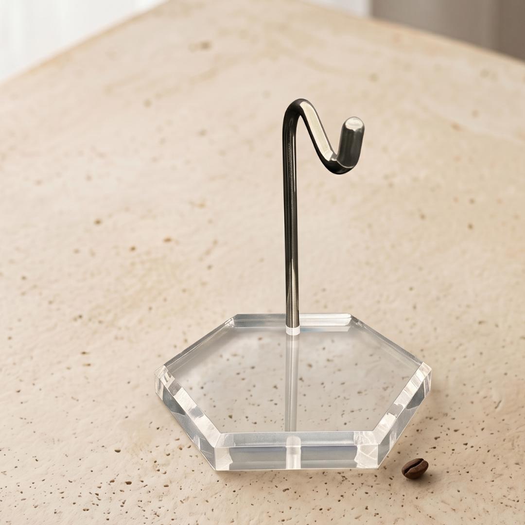 Acrylic Crystal Bracelet Holder, Gold Metal Hook Jewelry Stand, Compact Bangle Pedestal Vanity Organizer, Aesthetic Photography Display Prop