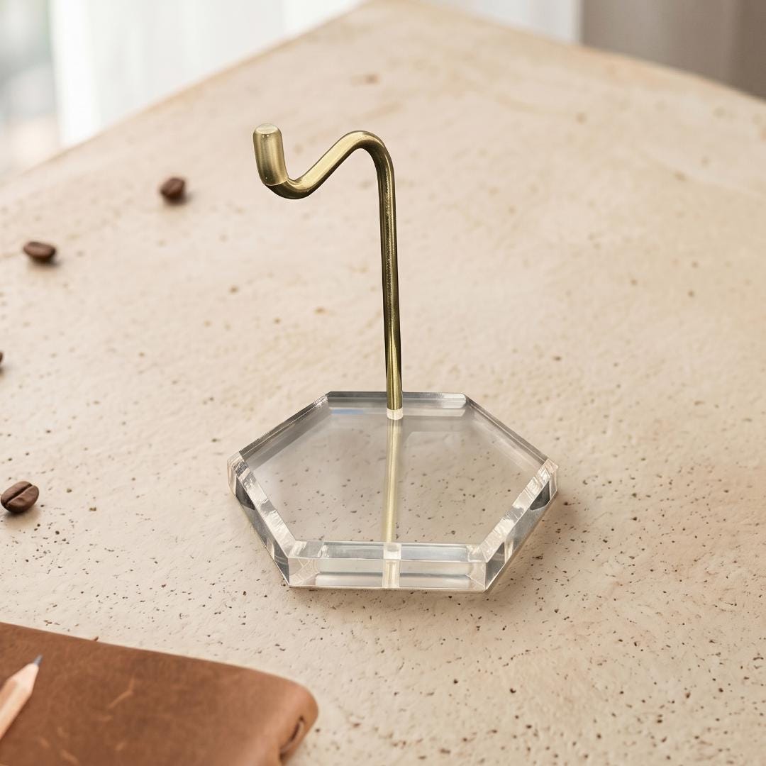 Acrylic Crystal Bracelet Holder, Gold Metal Hook Jewelry Stand, Compact Bangle Pedestal Vanity Organizer, Aesthetic Photography Display Prop