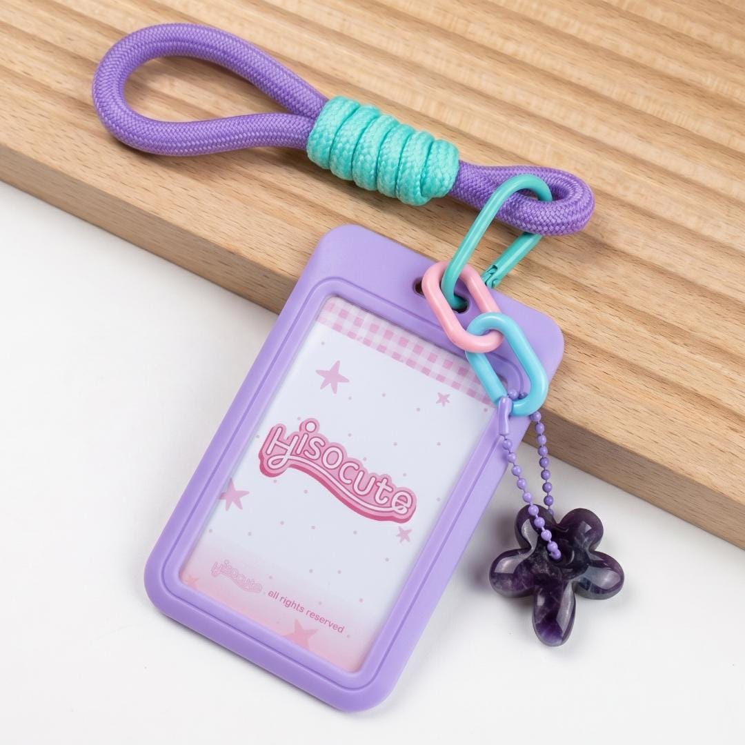 Natural Crystal Flower Photocard Holder, Gemstone Daisy ID Badge Sleeve, Kawaii Campus Card Protector, Office Keychain Gift for Student