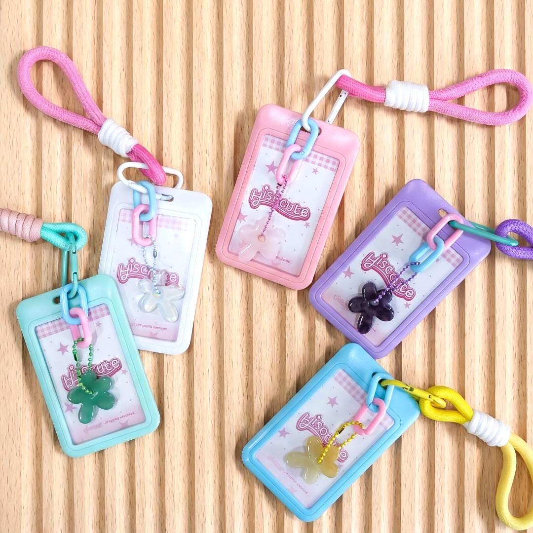 Natural Crystal Flower Photocard Holder, Gemstone Daisy ID Badge Sleeve, Kawaii Campus Card Protector, Office Keychain Gift for Student