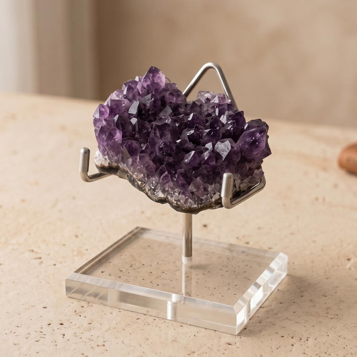 4 Prong Acrylic Crystal Display Stand, Mineral Rock Geode Specimen Holder,  Fossil Pedestal Base, Desk Decor Gift