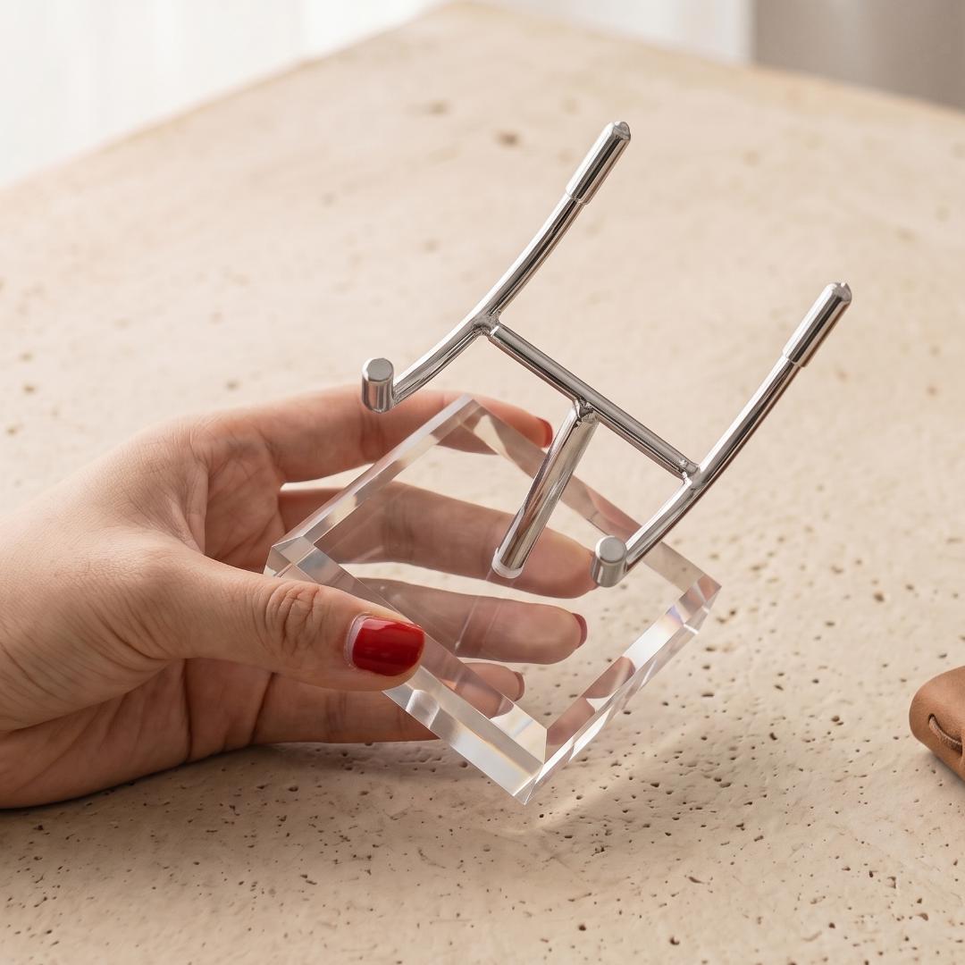 4-Prong Acrylic Crystal Display Stand for Large Geodes & Fossils, Heavy Duty Metal Arm Mineral Specimen Pedestal, Unique Collector Gift