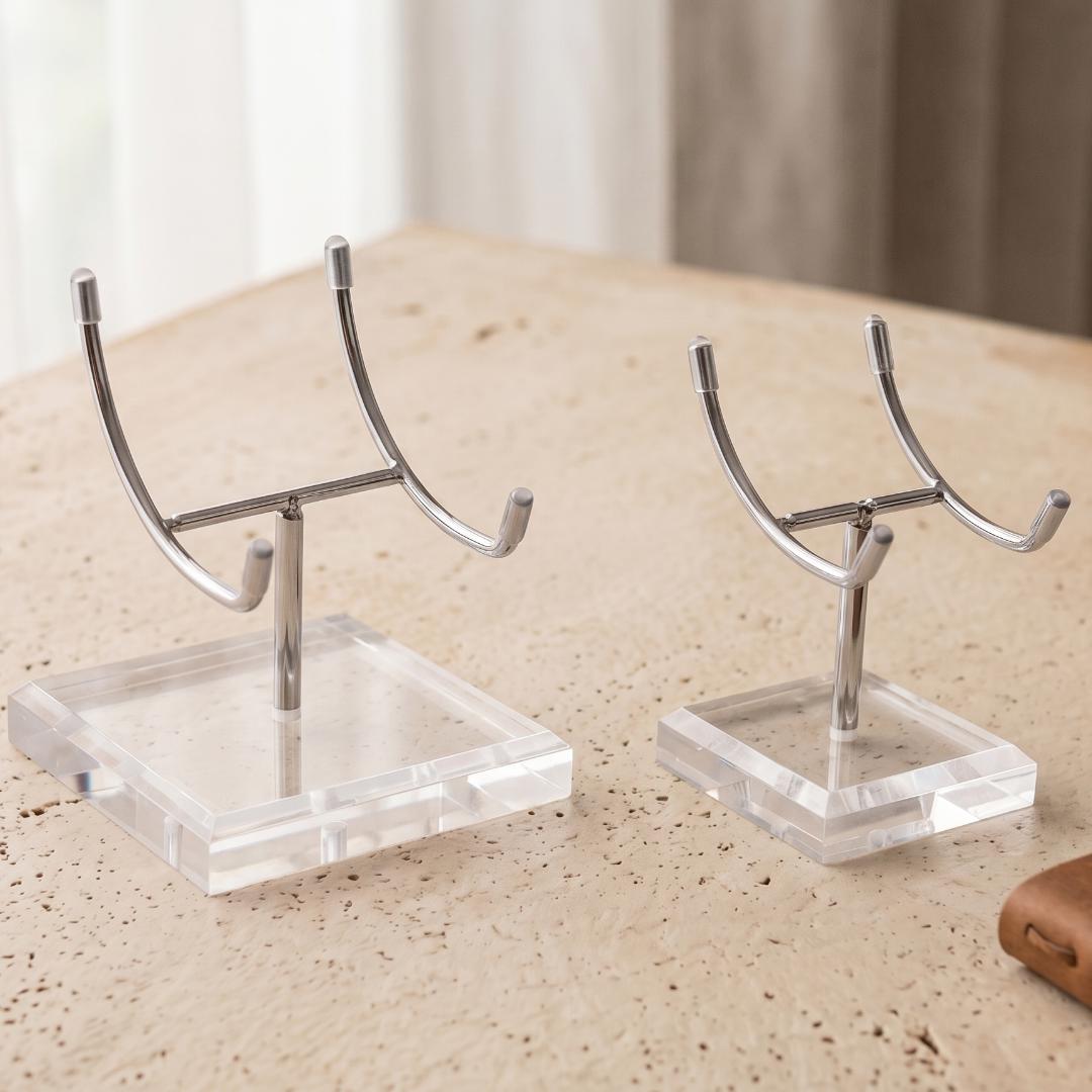 4-Prong Acrylic Crystal Display Stand for Large Geodes & Fossils, Heavy Duty Metal Arm Mineral Specimen Pedestal, Unique Collector Gift