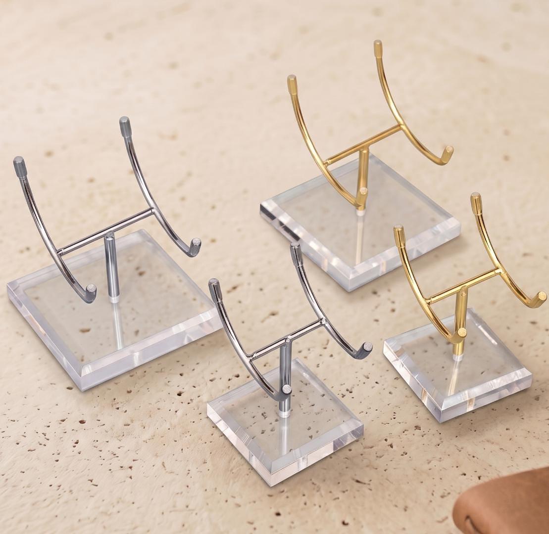 4-Prong Acrylic Crystal Display Stand for Large Geodes & Fossils, Heavy Duty Metal Arm Mineral Specimen Pedestal, Unique Collector Gift
