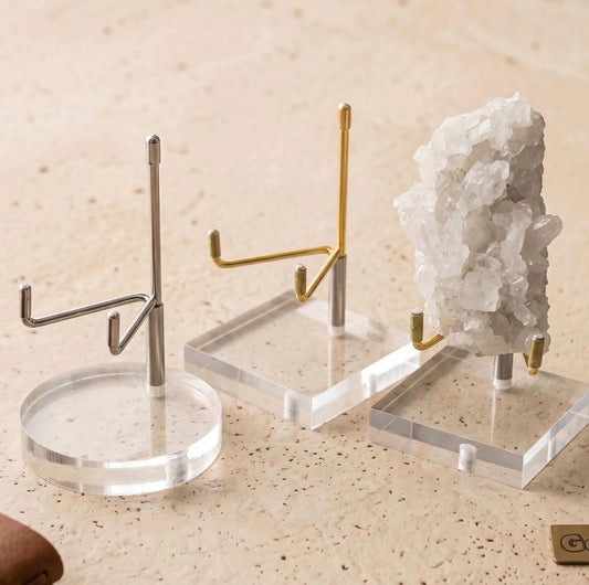 Adjustable Mineral Display Stand with Acrylic Base, Crystal Cluster Holder, Specimen Easel, Geode Slice Support, Unique Crystal Gift