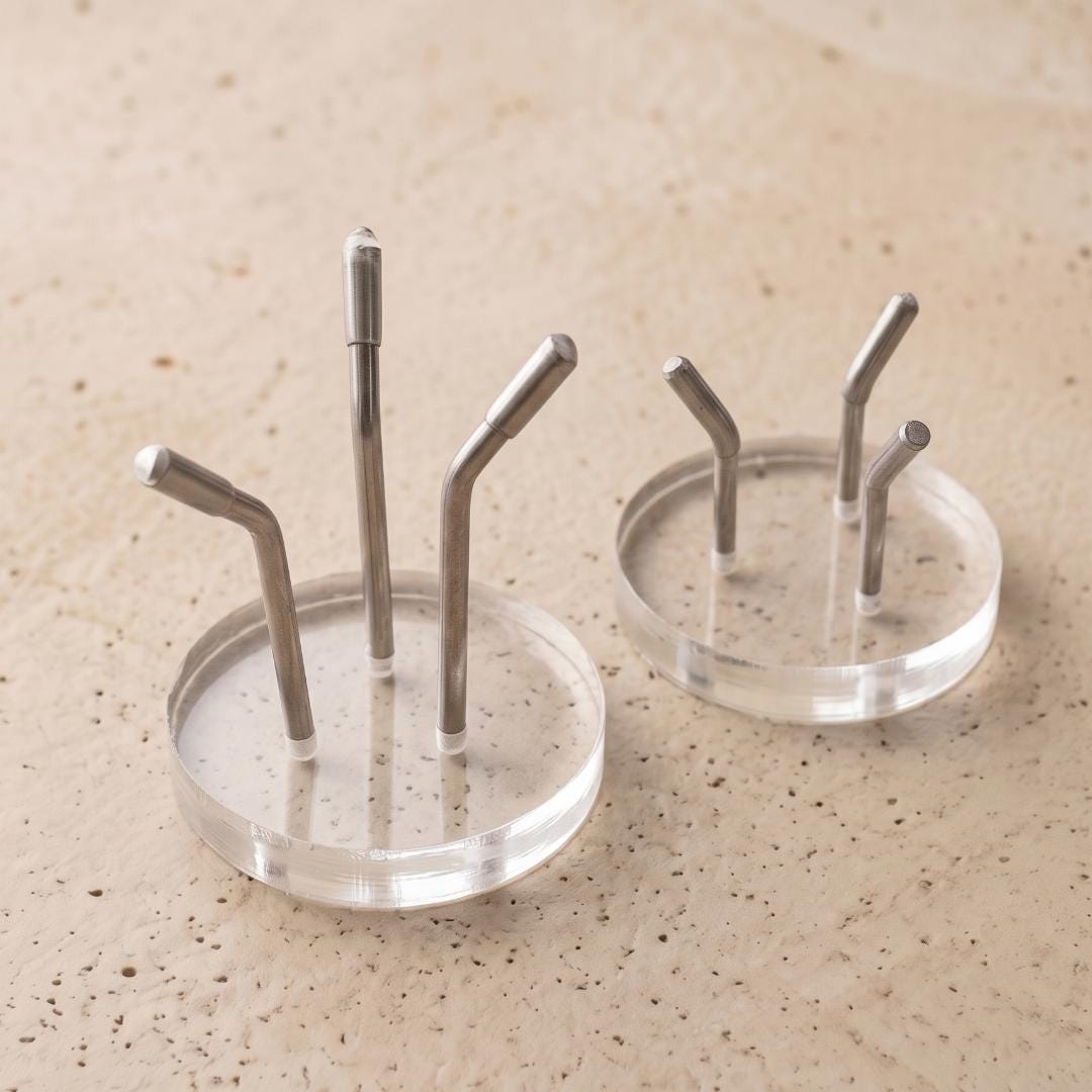 Three Metal Leg Mineral Display Stand with Acrylic Base, Slanted Crystal Pedestal Holder for Spheres & Eggs, Unique Rockhound Gift Box