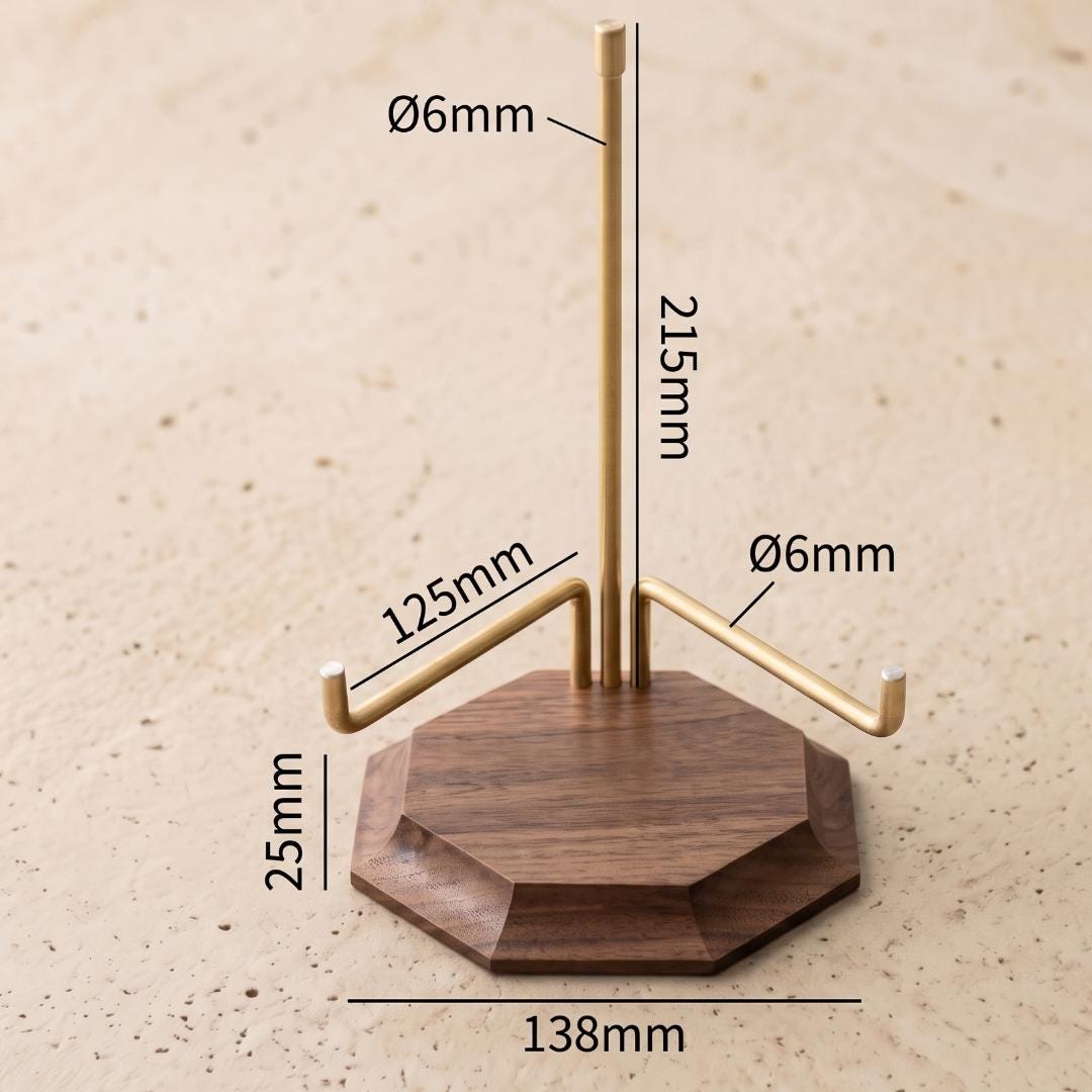 Handmade Walnut Plate Stand, Brass Metal Easel for Fossils & Large Geodes, Decorative Dish Holder, Tabletop Sign Holder Photography Props